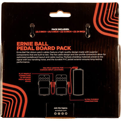 Ernie Ball Flat Ribbon Patch Cables Pedalboard Multi Pack in Red