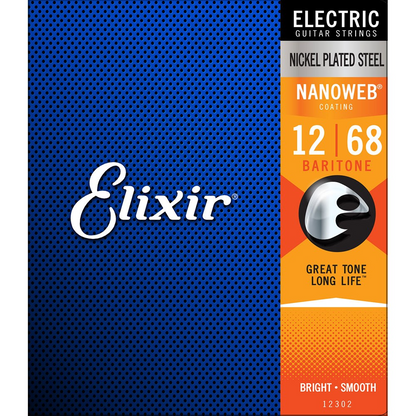 Elixir 12302 Electric Guitar Nickel Plated Steel Nanoweb Coating Baritone 12-68 Gauge