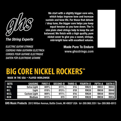GHS BCXL Big Core Nickel Rockers Electric Guitar Strings Extra Light 9.5-43 Gauge