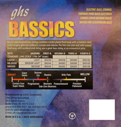 GHS M6000 Bassics Bass Guitar Strings  44-106 Gauge