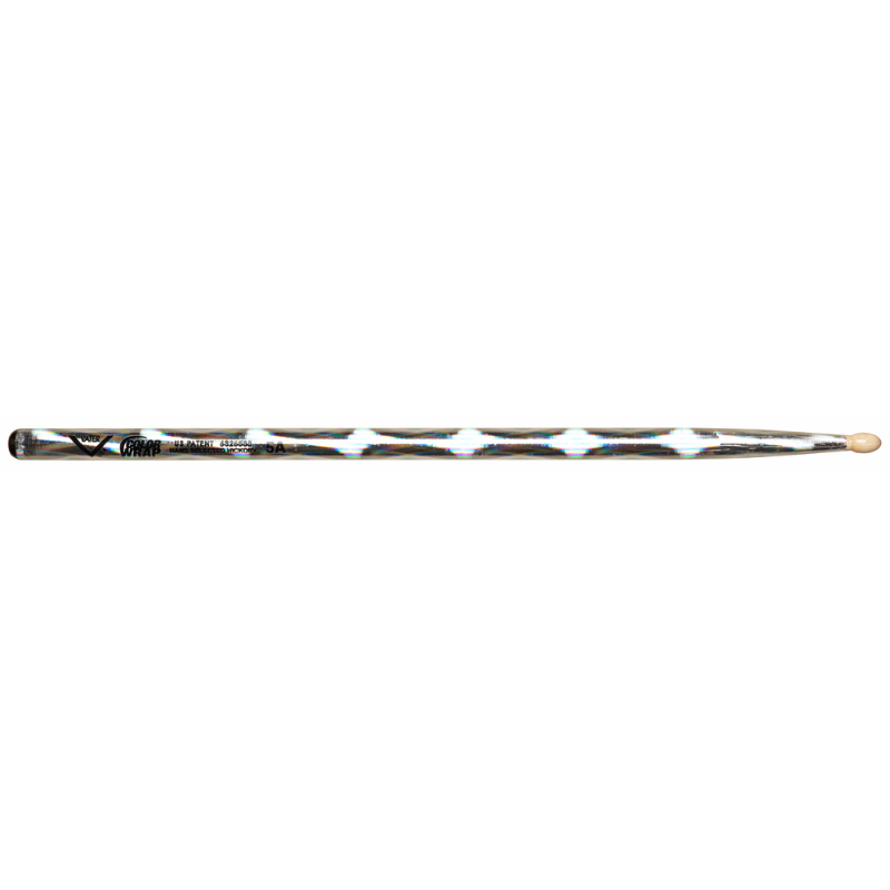 Vater Color Wrap 5A Wood Tip Hickory Drumsticks in Silver Optic (Pair)