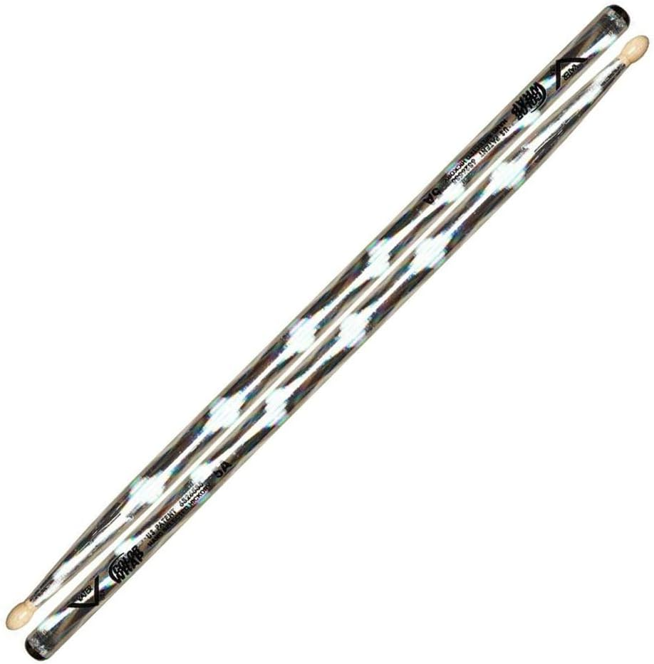 Vater Color Wrap 5A Wood Tip Hickory Drumsticks in Silver Optic (Pair)