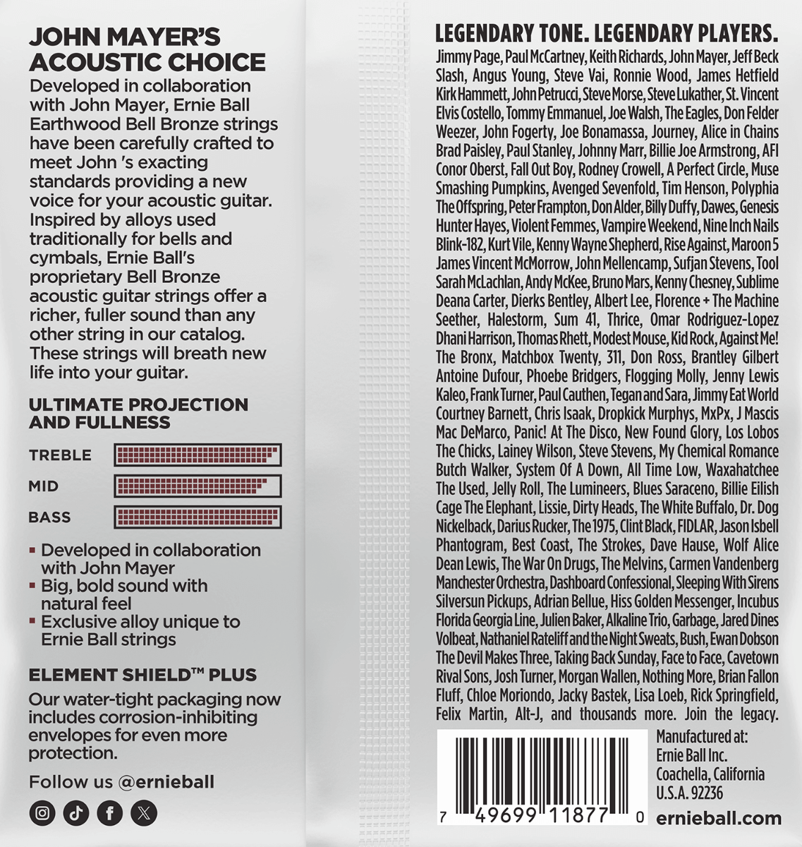 Ernie Ball Medium Light Earthwood Bell Bronze Acoustic Guitar Strings 12-54 Gauge