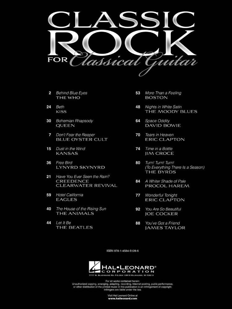 Classic Rock for Classical Guitar Tab