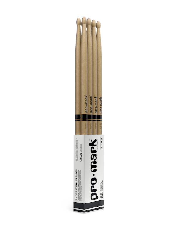 Promark Classic Forward 5B Lacquered Hickory Oval Wood Tip Drumstick 4 Pack