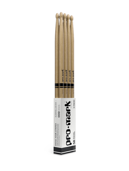 Promark Classic Forward 5B Lacquered Hickory Oval Wood Tip Drumstick 4 Pack