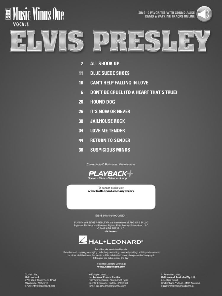 Elvis Presley Music Minus One Vocals  BK/OLA