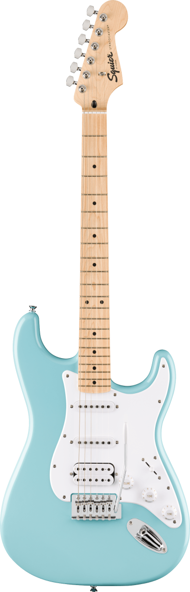 Squier FSR Squier Sonic Stratocaster HSS, Maple Fingerboard, White Pickguard in Tropical Turquoise