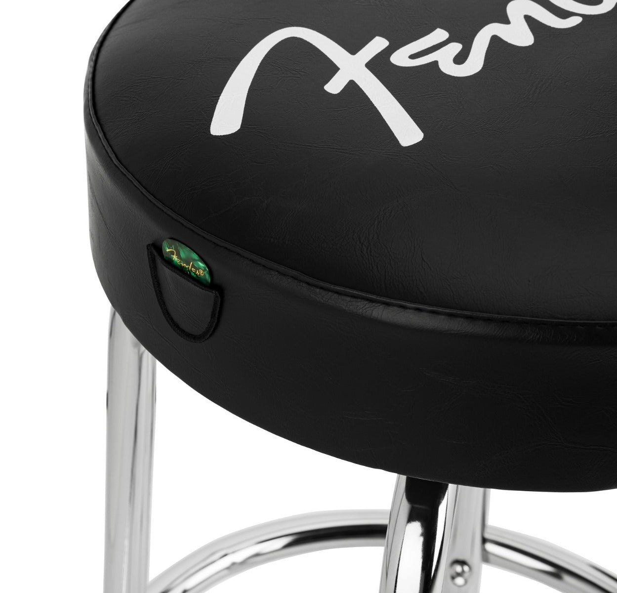 Fender® Spaghetti Logo Pick Pouch Barstool in Black/Chrome 30"