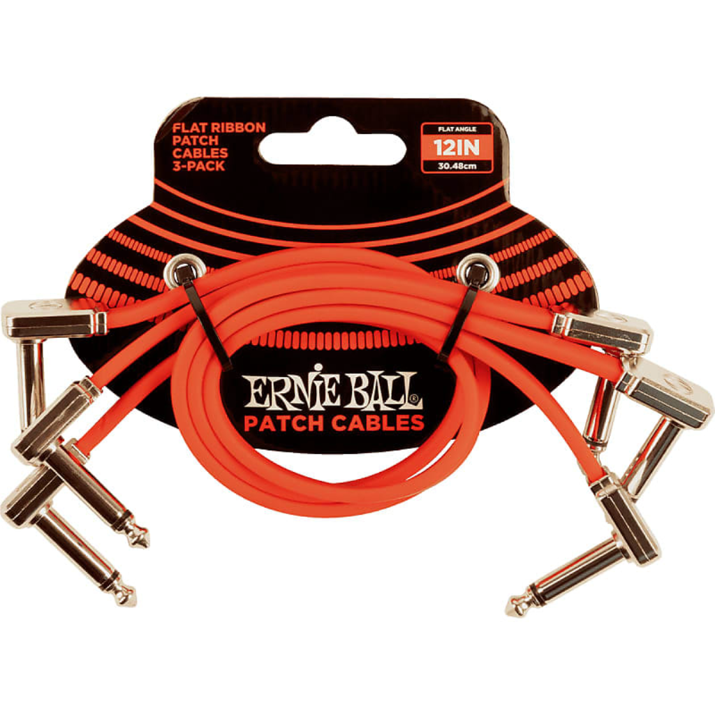Ernie Ball 12” Flat Ribbon Patch Cable 3 Pack in Red