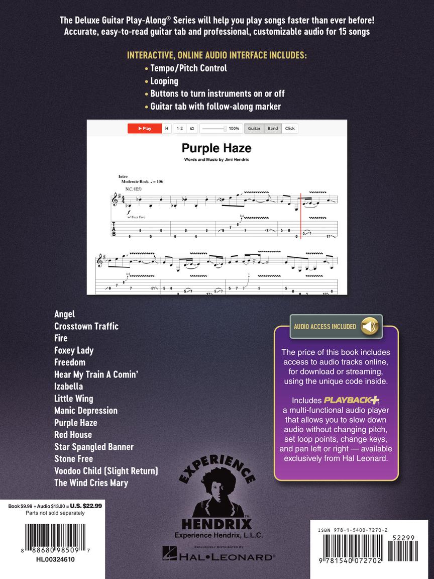 Jimi Hendrix Deluxe Guitar Play Along Volume 24 Bk/Ola