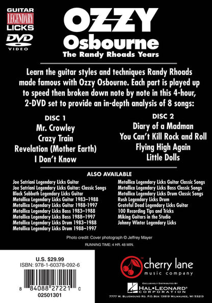 Ozzy Osbourne Randy Rhoades Years Easy Guitar