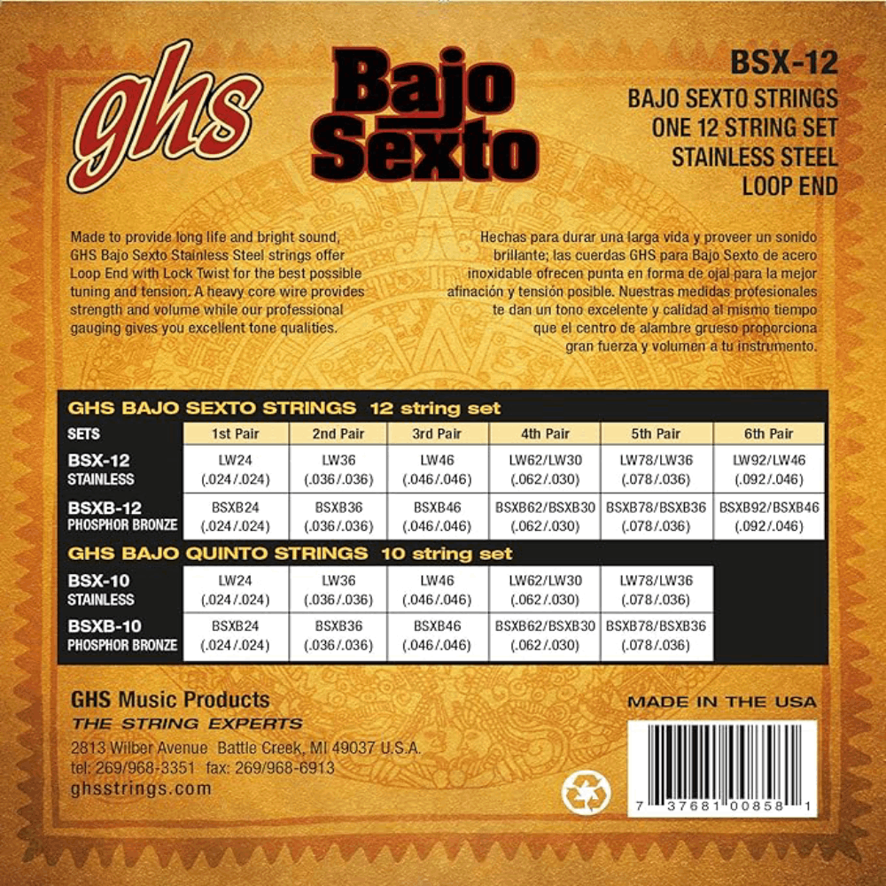 GHS BSX 12 Stainless Steel Bajo Sexto 24-46 Gauge