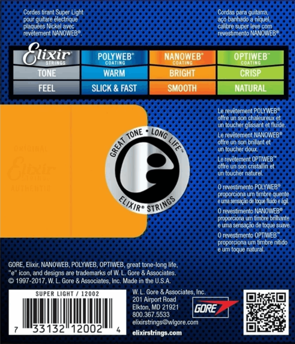 Elixir 12002 Nanoweb Electric Guitar Strings Super Light 9-42 Gauge
