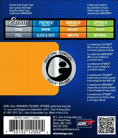 Elixir 12002 Nanoweb Electric Guitar Strings Super Light 9-42 Gauge
