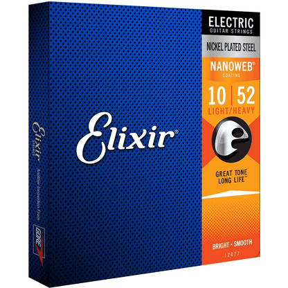 Elixir Nanoweb Coated Nickel Plated Electric Guitar Strings 12077 Light Heavy 10-52 Gauge