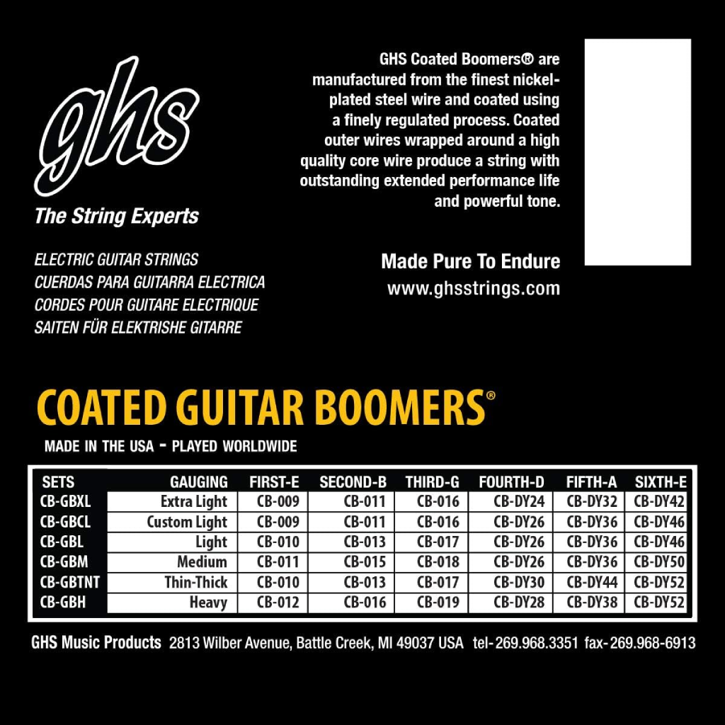 GHS CBGBM Coated Boomers Medium Electric Guitar Strings 11-50 Gauge