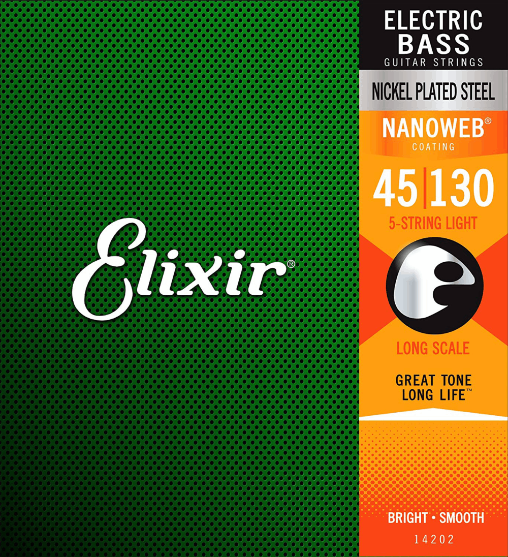 Elixir 14202 Bass Nano Nickel Plated Steel 5 String Lite 45-130 Gauge