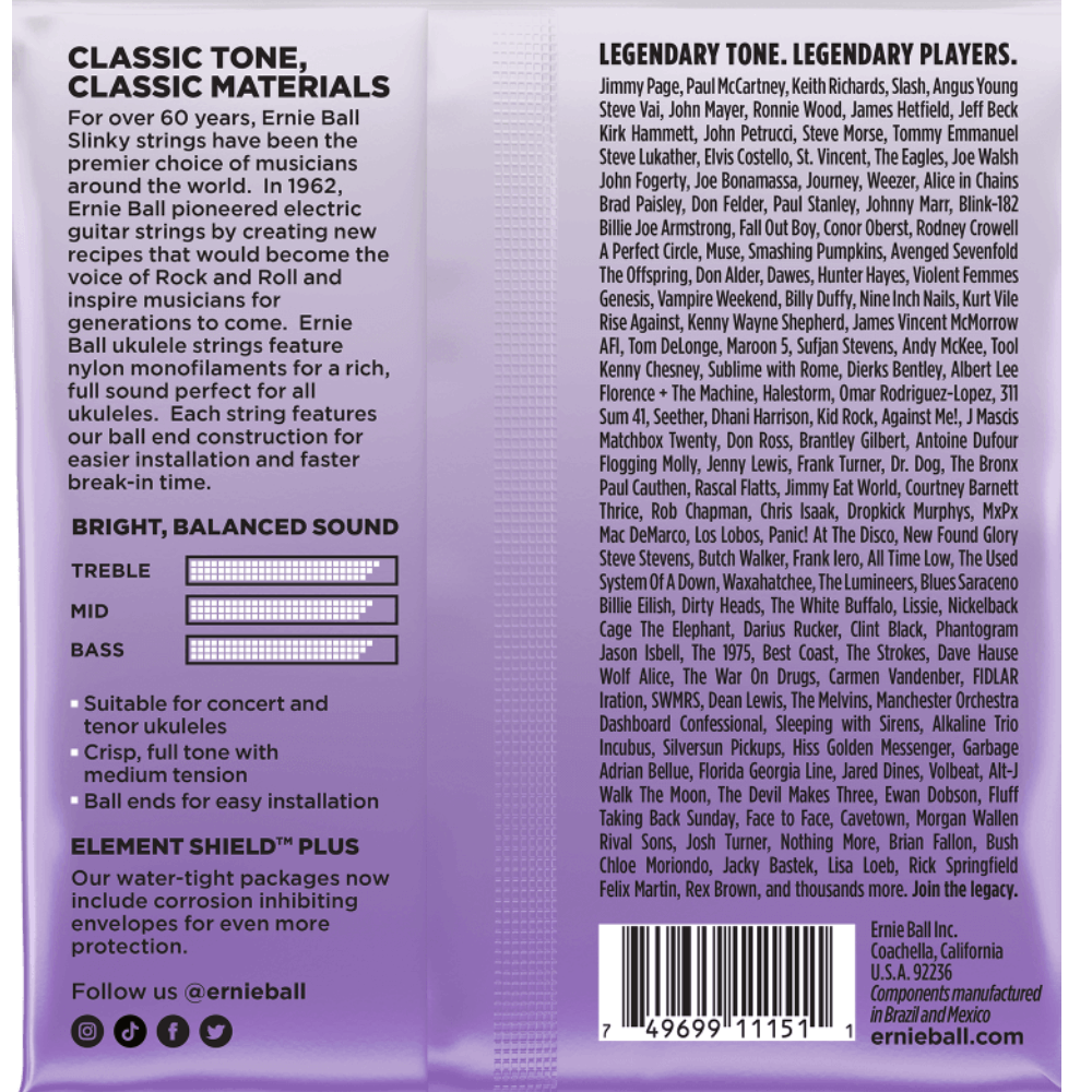 Ernie Ball Concert & Tenor Nylon Ball End Ukulele Strings Wound G  Black