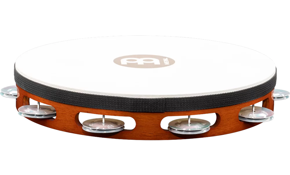 Meinl Percussion TAH1AAB Traditional Wood Series Headed Wood Tambourine Single Row Aluminum Jingle 10"