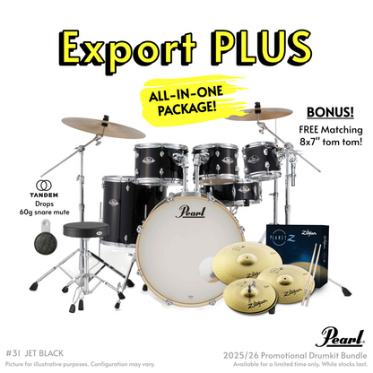 Pearl Export Plus 5-Piece Fusion Plus Drum Kit with Cymbal Pack in Jet Black
