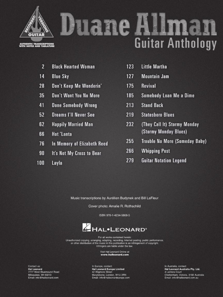 Duane Allman Guitar Anthology Recorded Version Guitar Tab