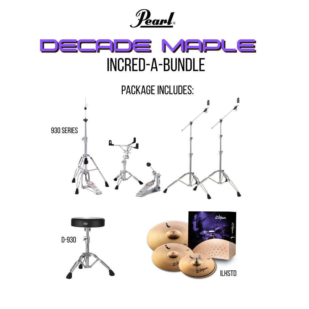 Pearl Decade Maple 20" Fusion Drumkit Increda-Bundle in Satin Black Burst