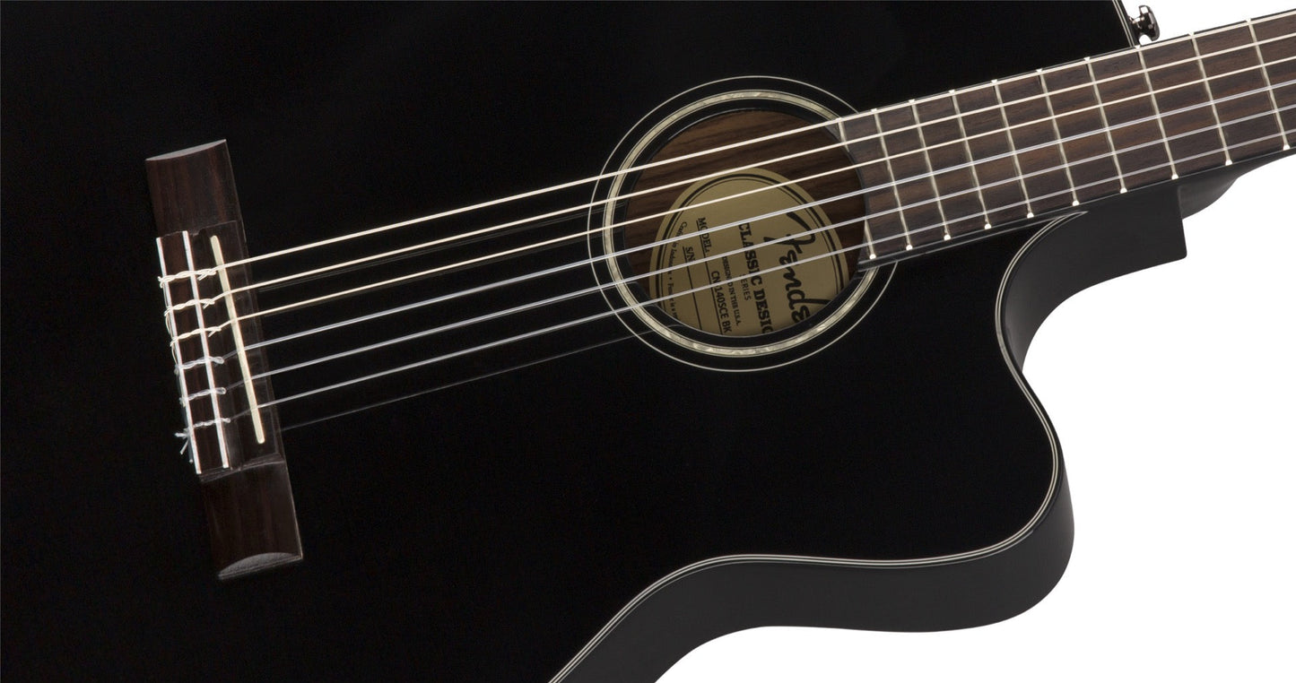 Fender CN140SCE Nylon Thinline, Walnut Fingerboard in Black