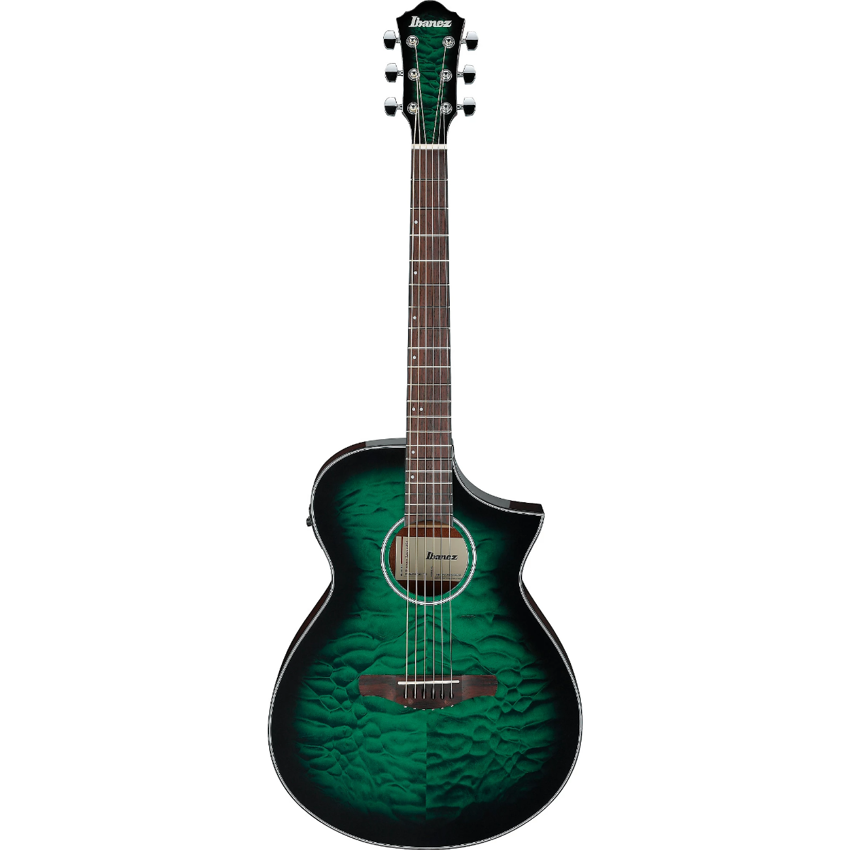 Ibanez AEWC16QA Acoustic Guitar in Transparent Emerald Burst High Gloss top, Natural High Gloss back and sides