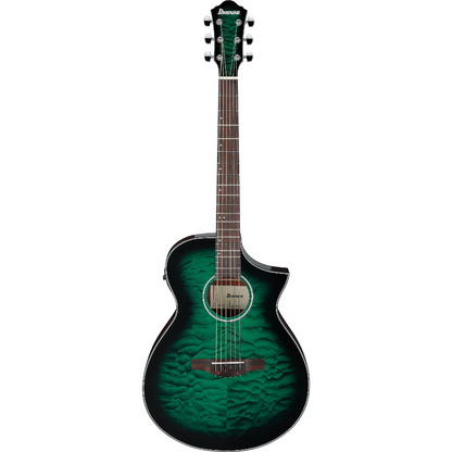 Ibanez AEWC16QA Acoustic Guitar in Transparent Emerald Burst High Gloss top, Natural High Gloss back and sides
