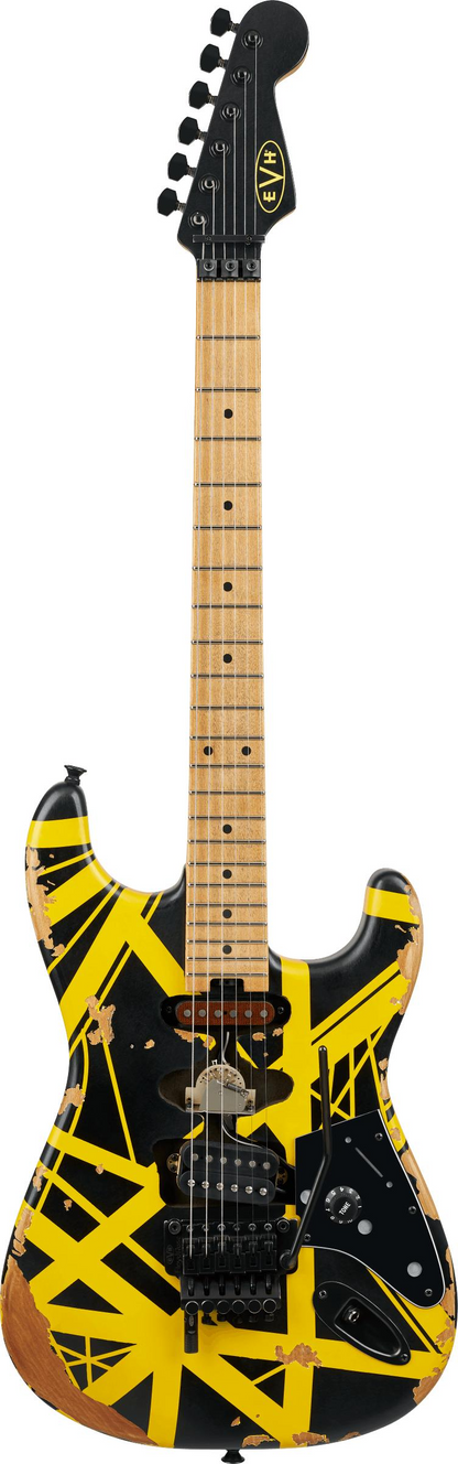 EVH Limited Edition Striped Series Frankenstein Frankie Electric Guitar in Black with Yellow Stripes, Aged