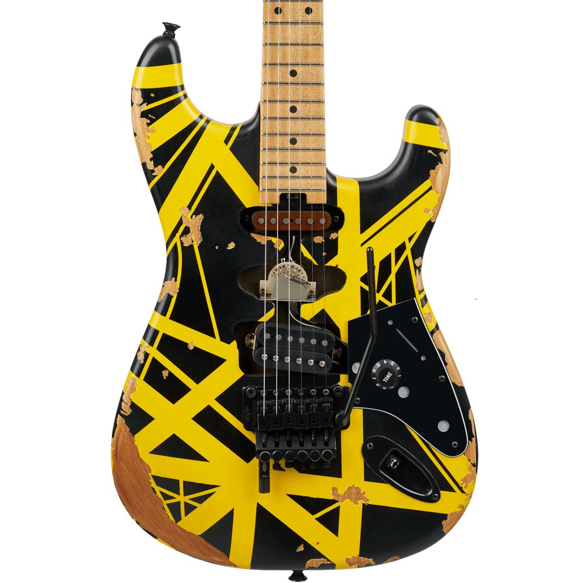 EVH Limited Edition Striped Series Frankenstein Frankie Electric Guitar in Black with Yellow Stripes, Aged