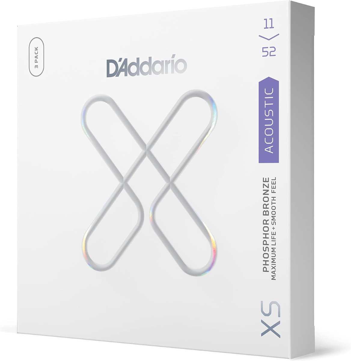 D'Addario XS Phosphor Bronze Custom Light Coated Acoustic Guitar Strings 3 Pack 11-52 Gauge