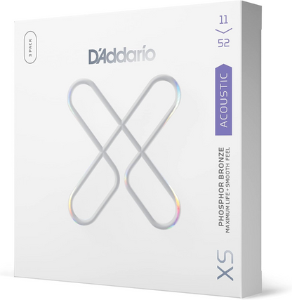 D'Addario XS Phosphor Bronze Custom Light Coated Acoustic Guitar Strings 3 Pack 11-52 Gauge