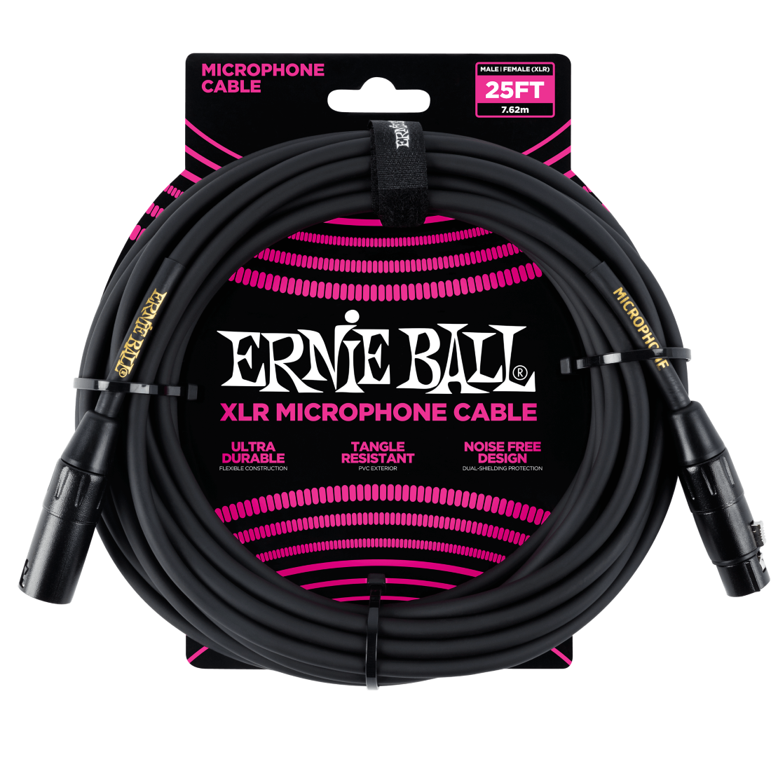Ernie Ball 25ft Male Female XLR Microphone Cable in Black