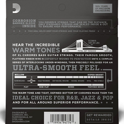 D'Addario ECB81S Short Scale Flatwound Bass Strings Light 45-100 Gauge