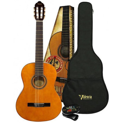 Valencia 4/4 Classical Nylon String Guitar Package in Natural Gloss
