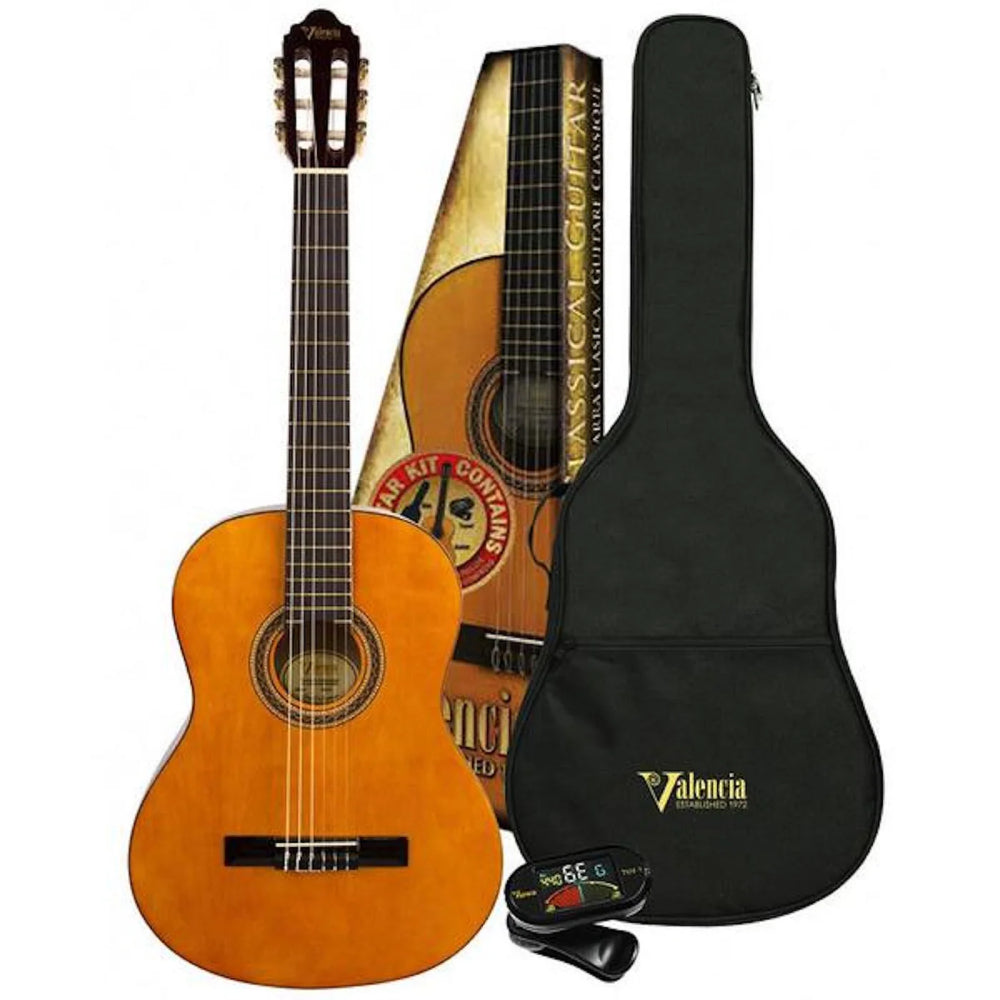 Valencia 3/4 Classical Nylon String Guitar Package in Natural Gloss