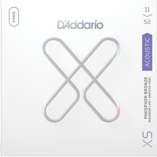 D'Addario XS Phosphor Bronze Custom Light Coated Acoustic Guitar Strings 3 Pack 11-52 Gauge