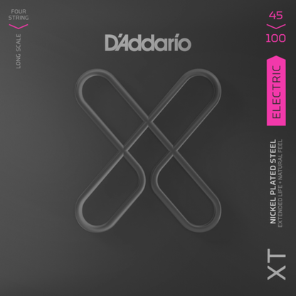 D'Addario XTB45100 XT Nickel Plated Steel Regular Light Long Scale Bass Guitar Strings 45-100 Gauge