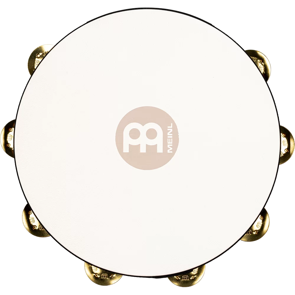 Meinl Percussion TAH1BAB Traditional Wood Series Headed Wood Tambourine Single Row Brass Jingles 10"