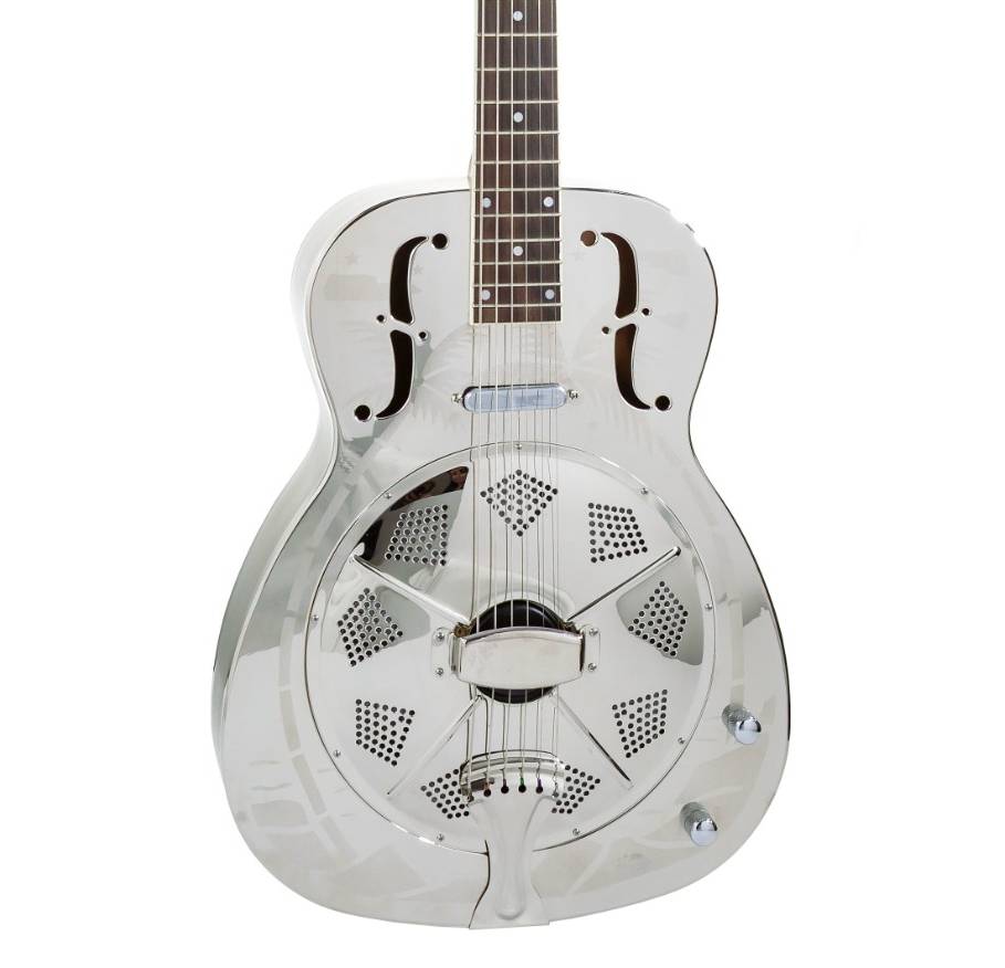 Bourbon Street BSR-1CN-HW Style 0 Resonator Acoustic Guitar in Polished Nickel Finish and Hawaiian Sandblasted Pattern