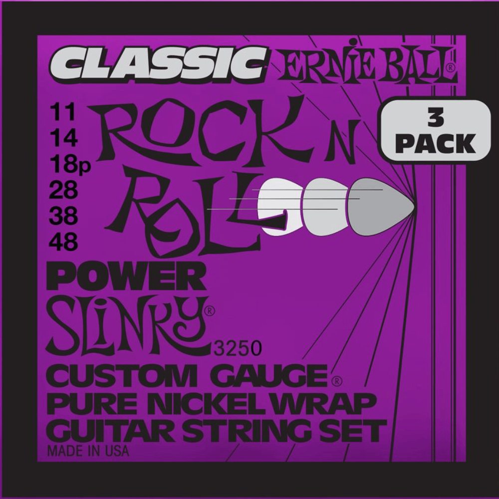 Ernie Ball Power Slinky Classic RnR Pure Nickel Wrap Electric Guitar Strings 3 Pk 11-48 Gauge