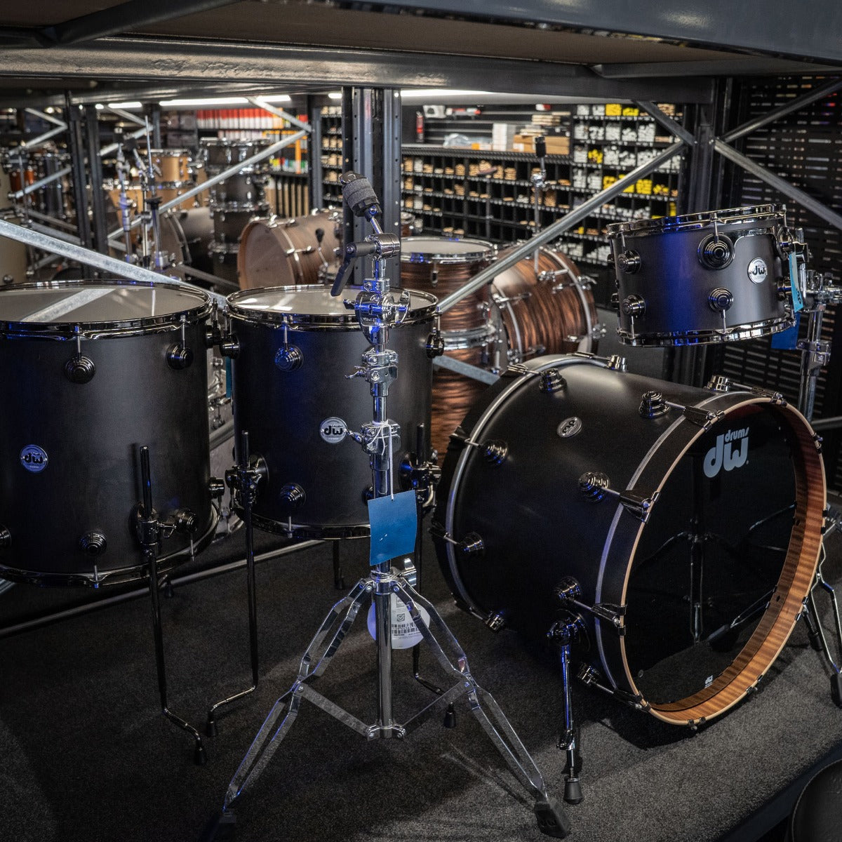 DW Collectors Maple / Mahogany 4-Piece Shell Pack  (12TT/14FT/16FT/22K) in Super Intense Ebony Satin Oil w/Black Nickel Hardware