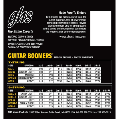 GHS GB7L Boomers Extra Light 7 String Electric Guitar Strings 9-58 Gauge