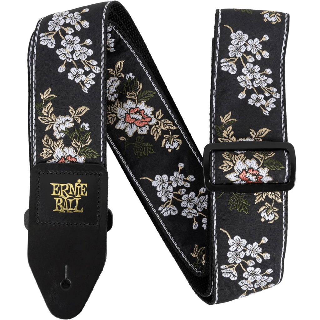 Ernie Ball Classic Jacquard Guitar Or Bass Strap in White Blossom