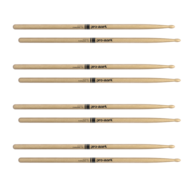 Promark Classic Forward 7A Lacquered Hickory Oval Wood Tip Drumstick 4 Pack