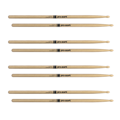 Promark Classic Forward 7A Lacquered Hickory Oval Wood Tip Drumstick 4 Pack