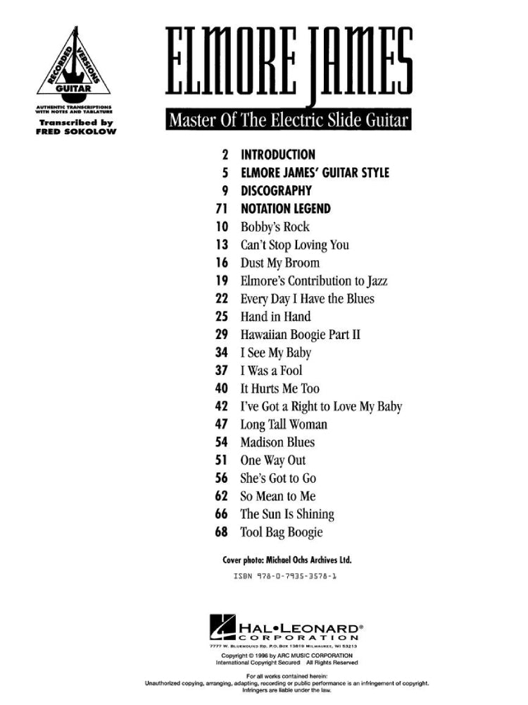 Elmore James Master of the Electric Slide Guitar Tab