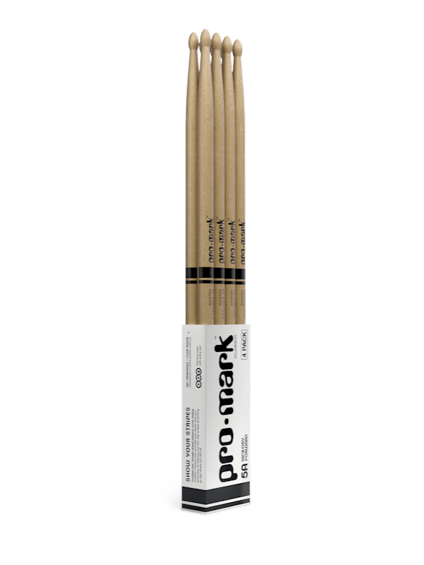 Promark Classic Forward 5A Lacquered Hickory Oval Wood Tip Drumstick 4 Pack